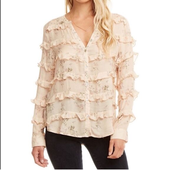 CHASER Light Peach Ruffled Tea Rose Long Sleeve Blouse. Medium. New (NWT)! - Picture 1 of 7